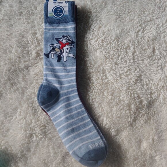 Life Is Good Beach Chair Three Pack Cushion Crew Socks Size 6 - 12.5 Mens - Picture 2 of 3